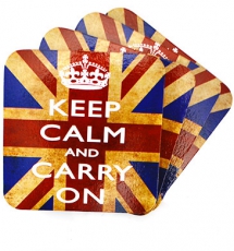 Retro Union Jack Keep Calm and Carry On Coaster Set