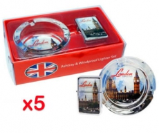 5x Big Ben Lighter and Glass Ashtray Sets