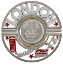 Silver Metal Round Ashtray with Crystal