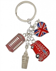 Silver Big Ben and Union Jack Heart Charms Keyring