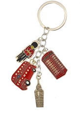 Silver Big Ben with Bus and Guard Charm Keyring