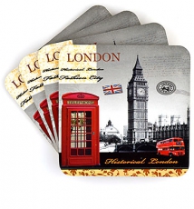 Pack of Four Square Cork Backed London Coasters