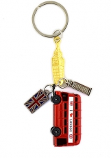 Metal 3D Double Decker Bus Charm Keyring