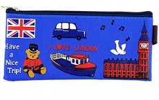 Blue Retro Kids School Pencil Case, Zip up Coin Purse