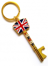Gold Metal Union Jack Key Shaped Keyring