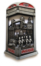 Antique Silver Metal London Telephone Box Magnet