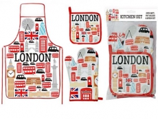 Icons of London Apron, Oven Glove and Pot Holder Set