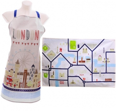 Illustrated London Tea Towel and Apron Gift Set