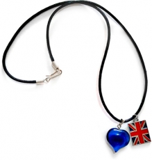 Union Jack Necklace with Natural Blueberry Quartz Heart