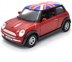 Pullback Dark Red Union Jack Mini Cooper New Model Car