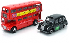Large Diecast Metal Bus and Taxi Model Gift Set