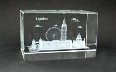 London Collage Laser Engraved Crystal Paperweight