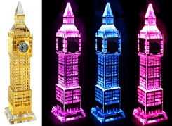 Gold Plated Crystal Big Ben Clock with Colour Changing Lights