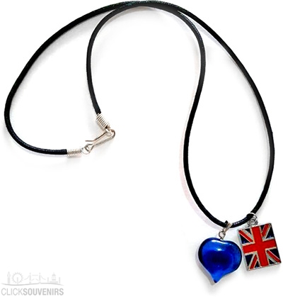 Union Jack Necklace with Natural Blueberry Quartz Heart