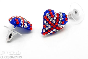 Union Jack Rhinestone Heart Earrings